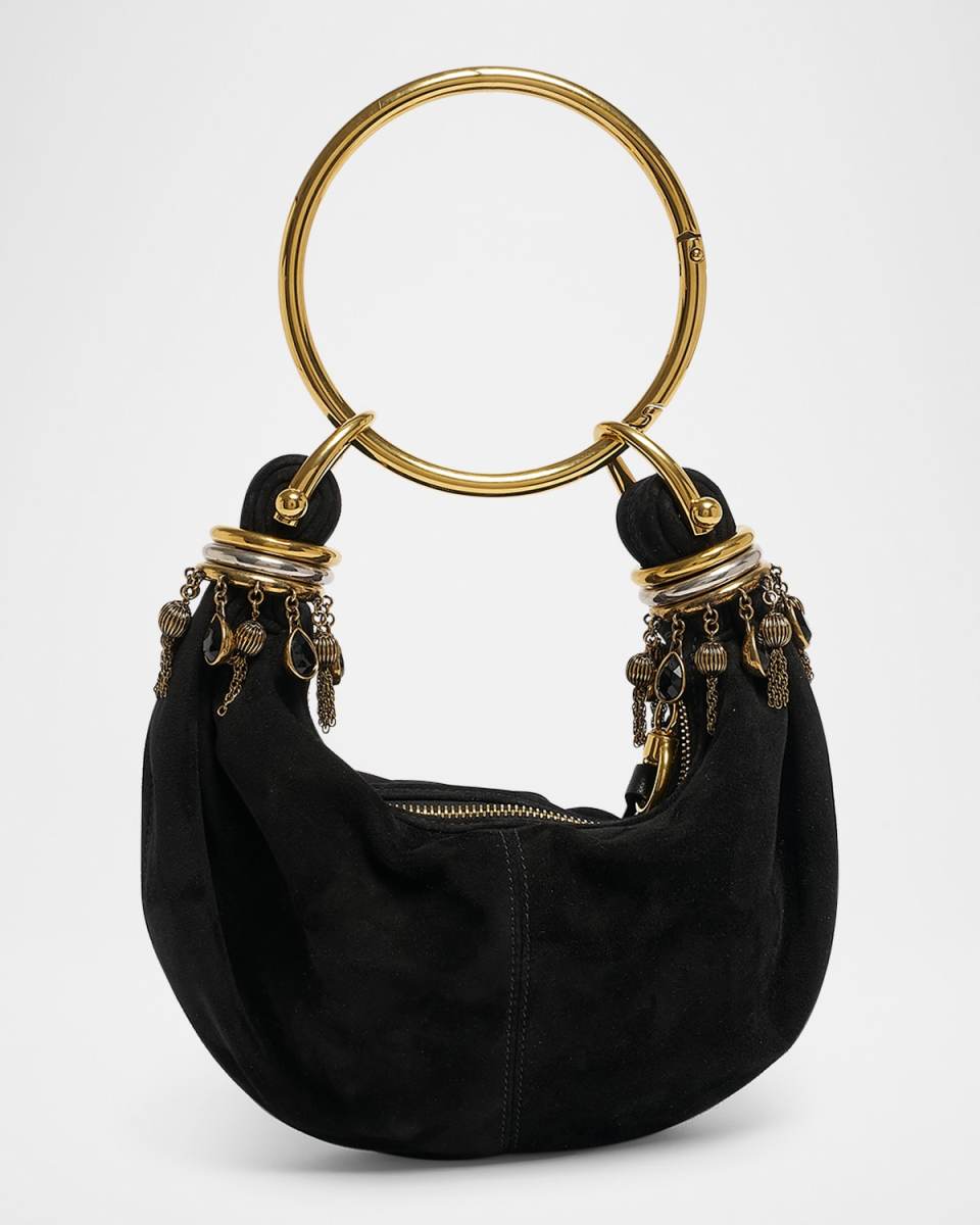 Bracelet Mini Top-Handle Bag in Suede with Beads